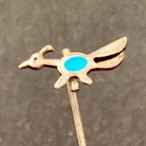 Native American Turquoise Boho Silver Roadrunner Pin